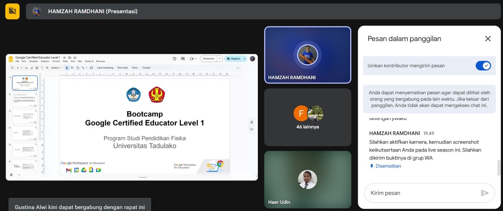 Membangun Kompetensi Digital Pendidik Masa Depan: Bootcamp Google Certified Educator Level 1 di Program Studi Pendidikan Fisika